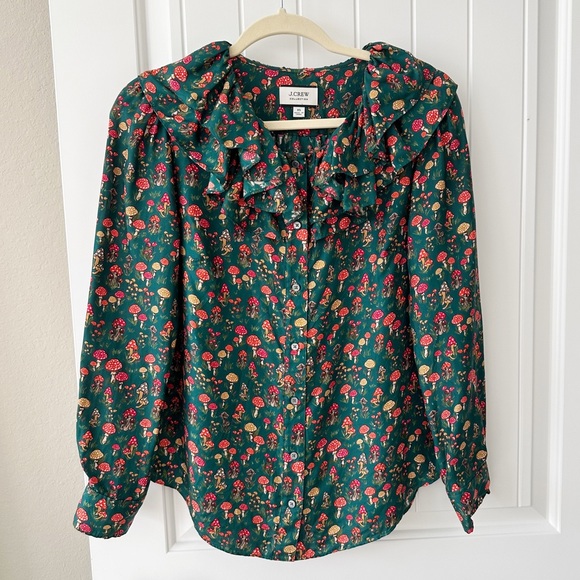 J Crew Collection Mushroom Floral Ruffle Collar Top - Picture 2 of 9
